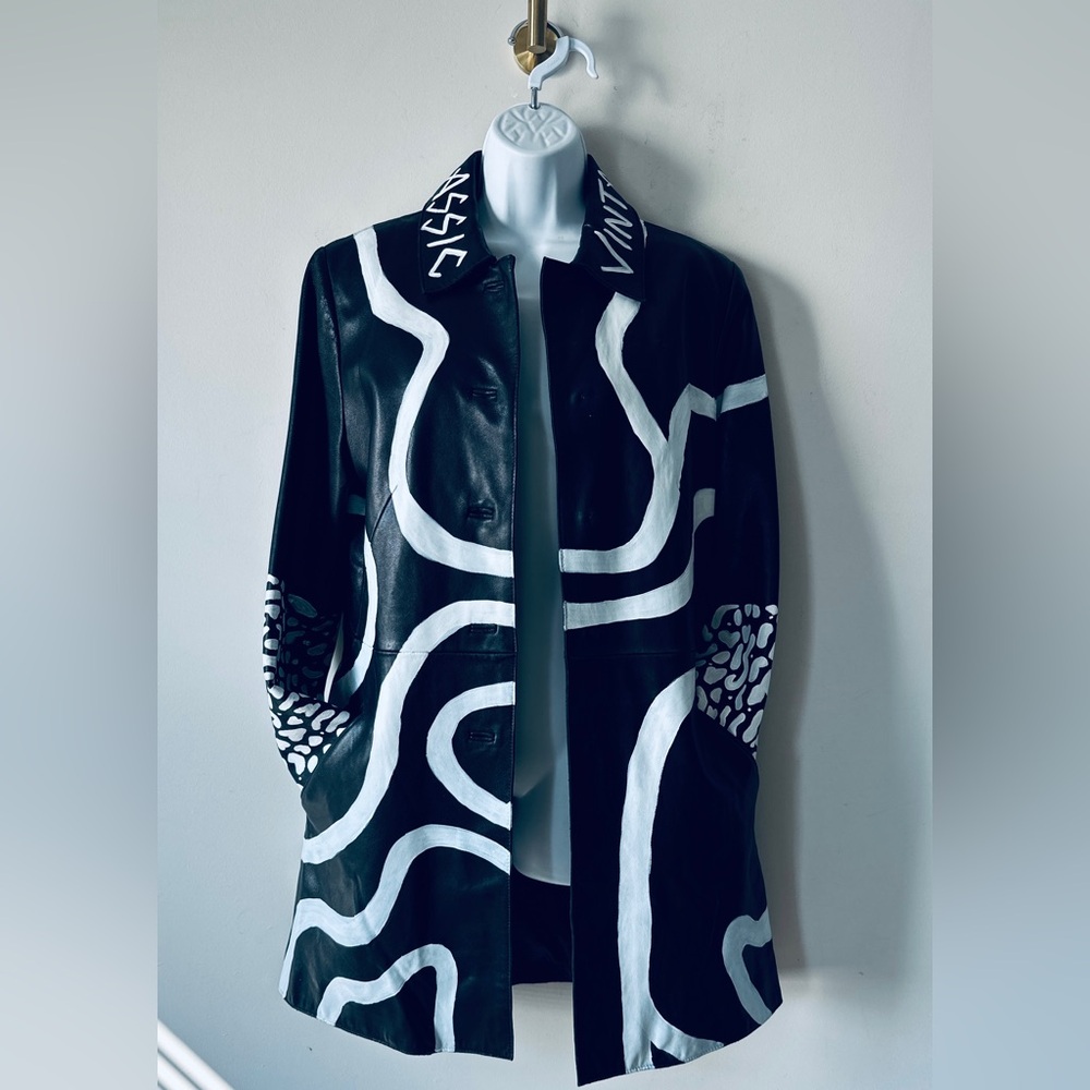 Vintage REWORK UPCYCLE Genuine Leather Abstract & Hand Painted Jacket Size S - Picture 13 of 13
